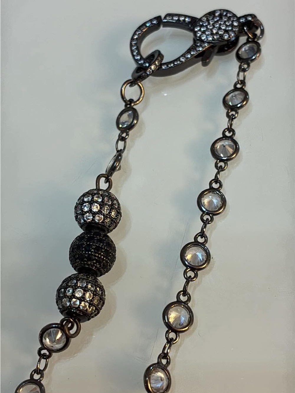 Pave Bead & Crystal Station Long Necklace - Silver - Picture 3 of 6